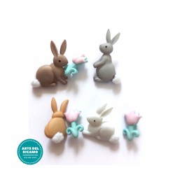 Botones Decorativos - Conejos y Flores
